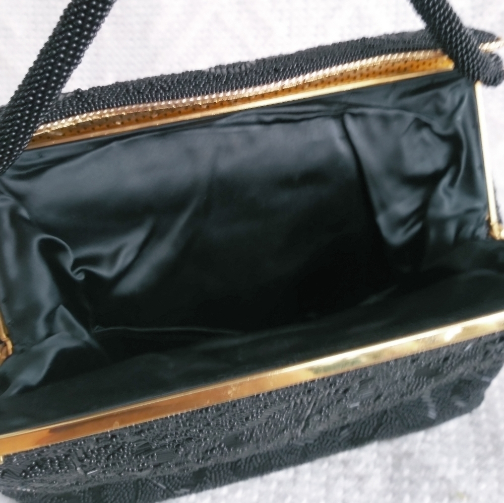 Vintage Beaded Black and Gold hand Bag - Picture 10 of 13